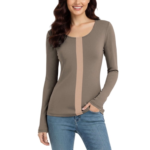 ShiShine Women's Color Block Shirts Casual Crewneck Long Sleeve Shirts Lightweight Comfort T-Shirt