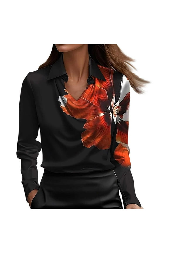 Women's Cowl Neck Blouse Elegant Floral Printed Long Sleeve Work Shirt Dressy Business Casual Top for Office