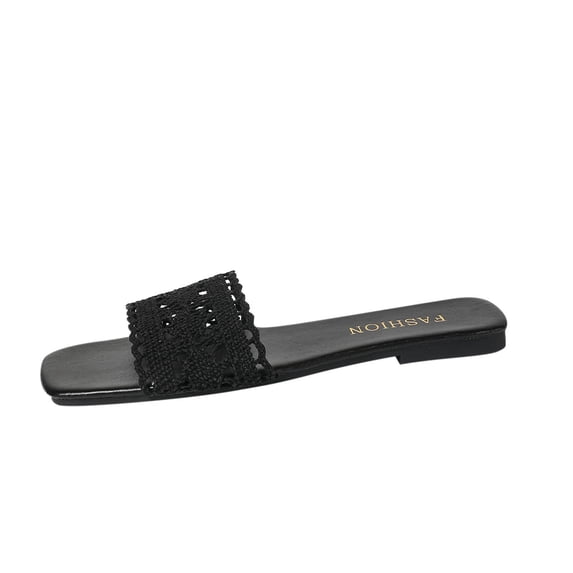 ShiShine Women's Crochet Slide Sandals Square Toe Flat Slip On Comfortable Casual Dressy Summer Shoes