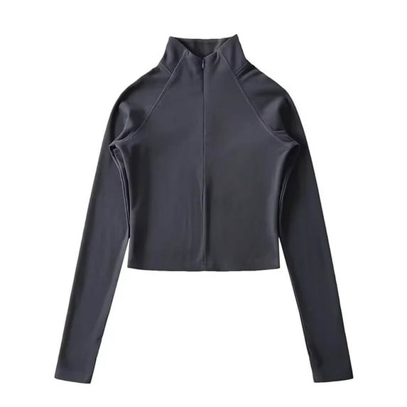 ShiShine Women's Cropped Workout Jacket Zip UP Pullover Running Athletic Outwear Slim Fit Long Sleeve Yoga Top
