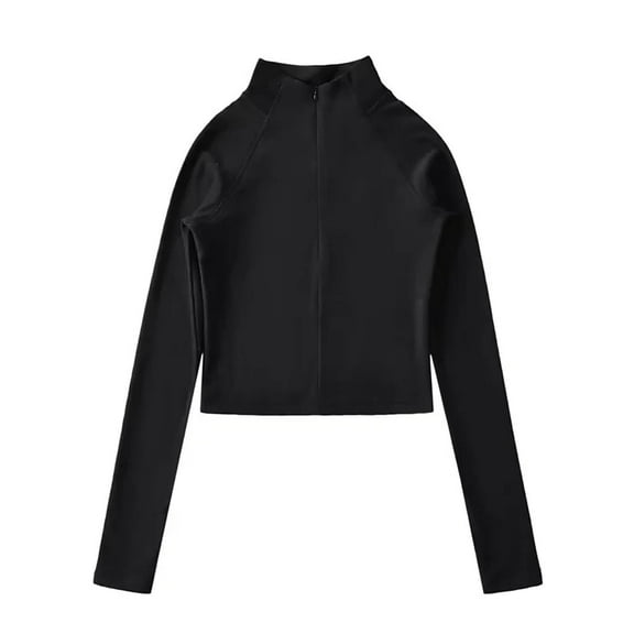ShiShine Women's Cropped Workout Jacket Zip UP Pullover Running Athletic Outwear Slim Fit Long Sleeve Yoga Top