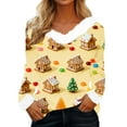 thumbnail image 1 of ShiShine Women's Cute Christmas Faux Fur-Trim V-Neck Long Sleeve Blouse - Loose Fit Graphic Tee Casual Xmas Top, 1 of 5