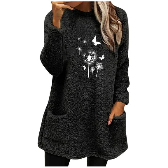 ShiShine Women's Dandelion Plush Crew Neck Sweatshirt - Pullover Loose Winter Soft Warm Casual Long Sleeve Tops