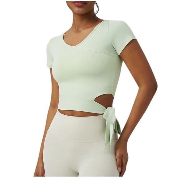 ShiShine Women's Deep V Neck Shirts Fashion Side Hollow with Tie Slim Fit Basic Soft Stylish Blouses Working Outdoor