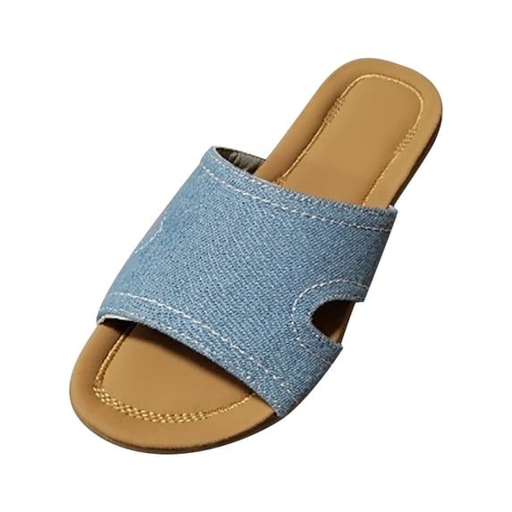 ShiShine Women's Denim Slide Sandals with Cutout Design Non Slip Sole Lightweight Footwear for Daily Commute