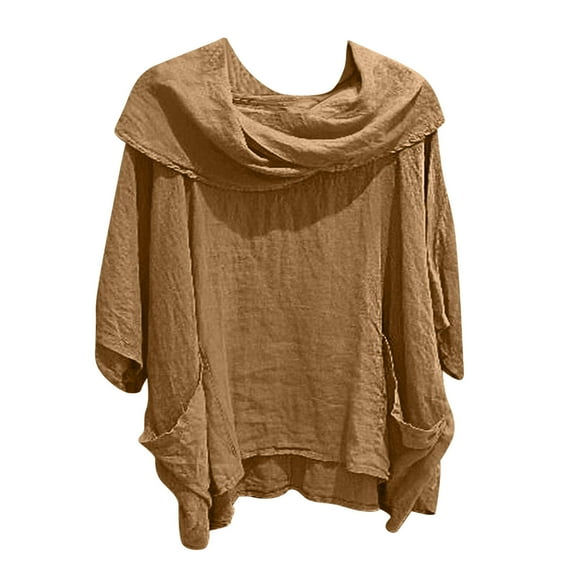 ShiShine Women's Draped Cowl Neck Shirts 3/4 Sleeve Casual Comfy Tops with Pockets Loose Lightweight Blouses Vacation Wear