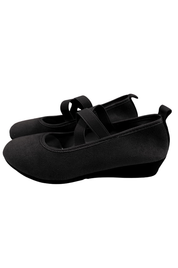 Women's Dress Flats Ballet Low Wedge Round Toe Fashion Elastic Ankle Strap Comfortable Casual Flats Shoes
