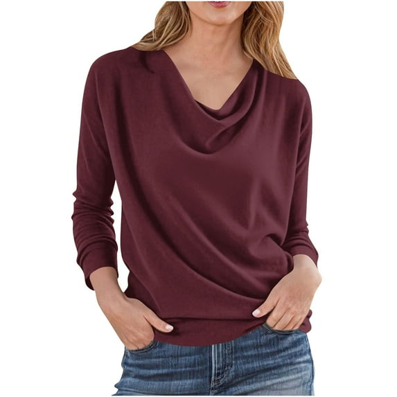 ShiShine Women's Dressy Casual Tops Cowl Neck Long Sleeve Work Shirts Elegant Blouses Comfy Trendy Tshirts Office Clothes
