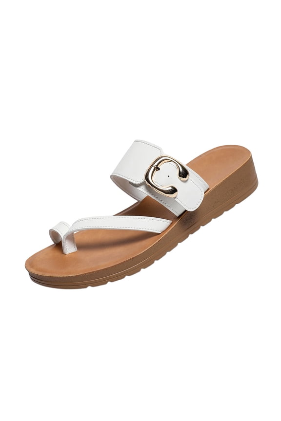 Women's Dressy Toe Ring Sandals Metal Open Toe Summer Wedge Slides Shoes Lightweight Trendy Slippers
