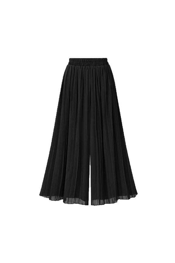 Women's Elastic Waist Pleated Cropped Wide Leg Pants Culottes