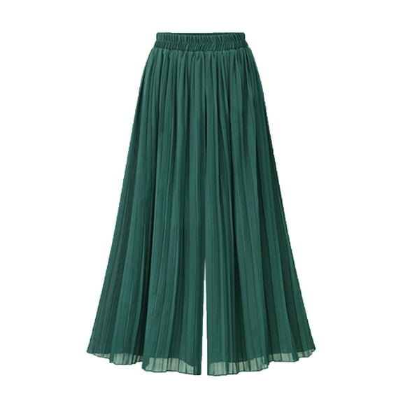 ShiShine Women's Elastic Waist Pleated Cropped Wide Leg Pants Culottes