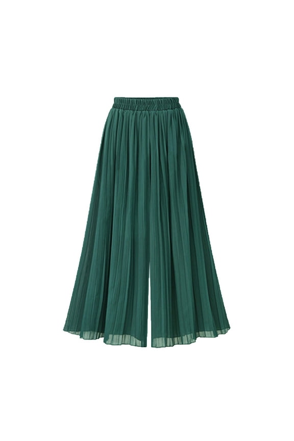 Women's Elastic Waist Pleated Cropped Wide Leg Pants Culottes
