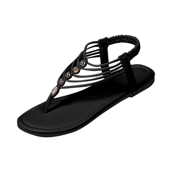 ShiShine Women's Embellished Thong Gladiator Sandals Multi Strap Elastic Back Flat Slip On Beach Walking Shoes
