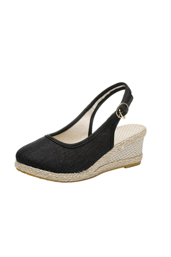 Women's Espadrille Wedge Sandals Jute Heel Ankle Buckle Beach Vacation Shoes