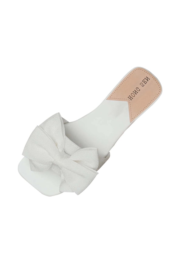 Women's Fashion Flat Sandals with Bow Decor Comfortable Breathable Slip On Slide Sandals for Casual Outdoor Wear