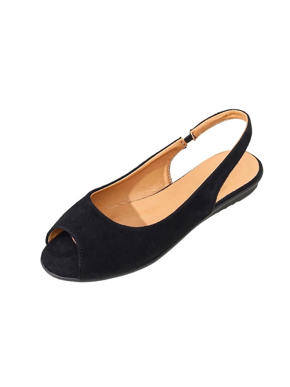 Women's Flat Peep Toe Slingback Sandals Buckle Strap Shoes for Office Night Dating