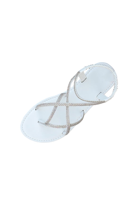 Women's Rhinestone Flat Sandals Dressy Glitter Open Toe Sparkly Dress Summer Beach Slides Shoses