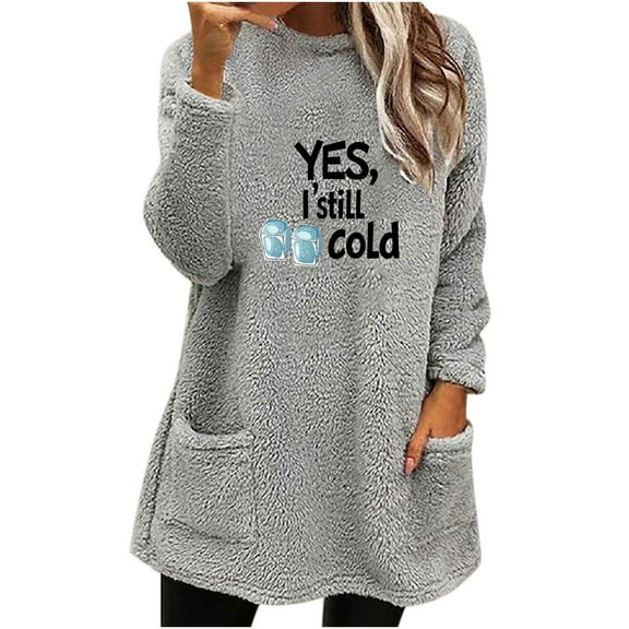 ShiShine Women's Fleece Sweatshirt Cozy Pullover Sweaters with Pockets Graphic Long Sleeve Warm Winter Fall Clothes Top