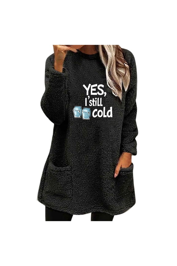 Women's Fleece Sweatshirt Cozy Pullover Sweaters with Pockets Graphic Long Sleeve Warm Winter Fall Clothes Top