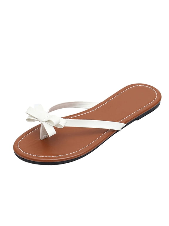 Women's Flip Flop Simple Bow Knot Cute Slipper Lightweight Summer Spring Flat Sandals Plain Trendy Slide