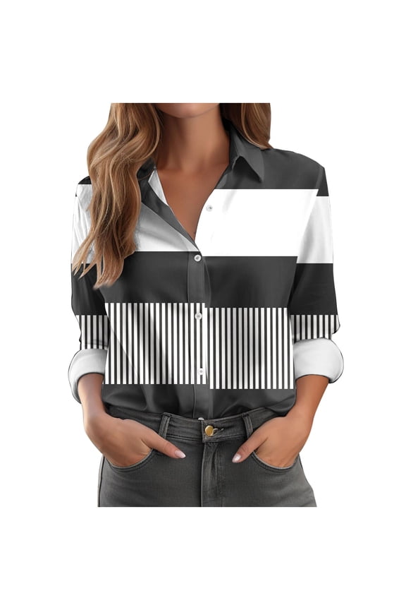 Women's Floral Printed Button Down Shirts Blouse Tops Blouses Dressy Causal Long Sleeve Tunic Clothes