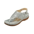 thumbnail image 1 of ShiShine Women's Glitter Toe Post Sandals, Adjustable Slingback Low Wedge Shoes for Party Vacation, 1 of 4
