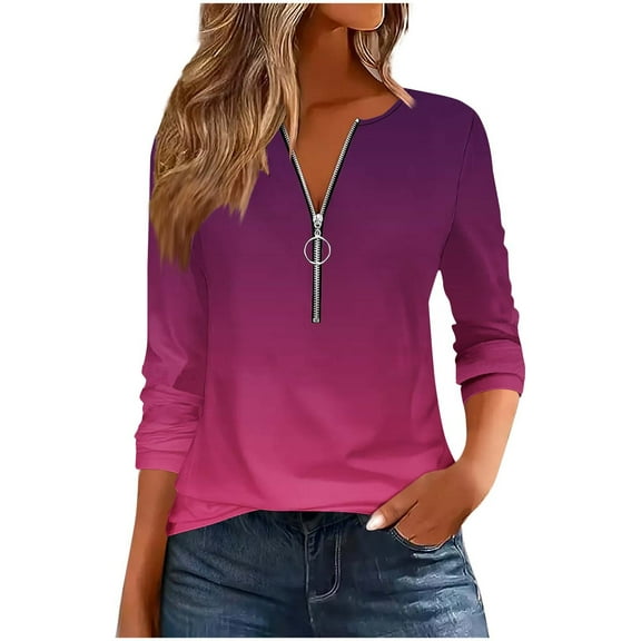 ShiShine Women's Half Quarter Zip Pullover Long Sleeve Shirts V Neck Fall Casual Sweatshirts Tops