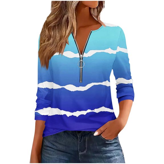 ShiShine Women's Half Quarter Zip Pullover Long Sleeve Shirts V Neck Fall Casual Sweatshirts Tops