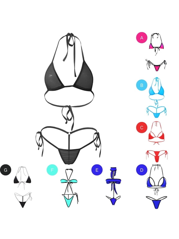 Women's Halter Mini Bikini Sets Two Piece Micro Thong Swimsuit Tie Side Bottom Lingerie Bathing Suit