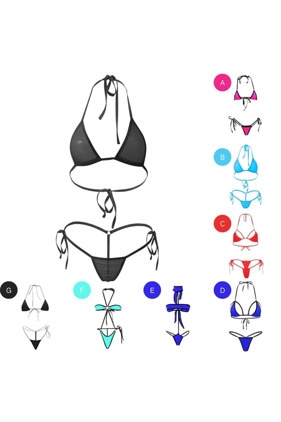Women's Halter Mini Bikini Sets Two Piece Micro Thong Swimsuit Tie Side Bottom Lingerie Bathing Suit