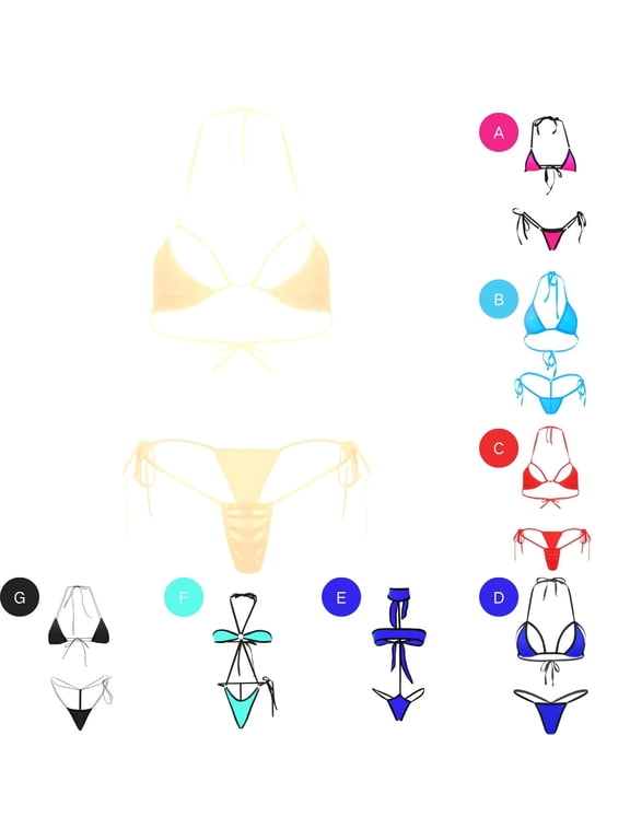 Women's Halter Mini Bikini Sets Two Piece Micro Thong Swimsuit Tie Side Bottom Lingerie Bathing Suit
