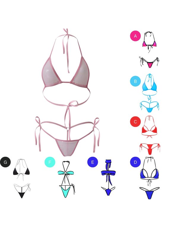 Women's Halter Mini Bikini Sets Two Piece Micro Thong Swimsuit Tie Side Bottom Lingerie Bathing Suit