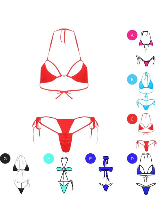 Women's Halter Mini Bikini Sets Two Piece Micro Thong Swimsuit Tie Side Bottom Lingerie Bathing Suit