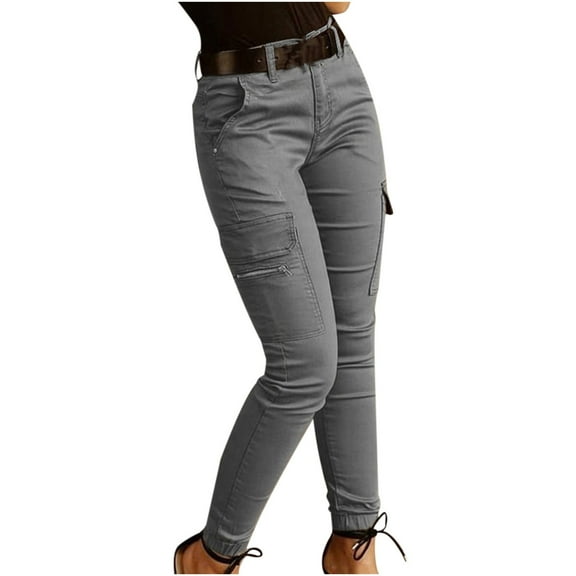ShiShine Women's High Waist Skinny Jogger Flap Pocket Cargo Pants Slim Fit Jeans