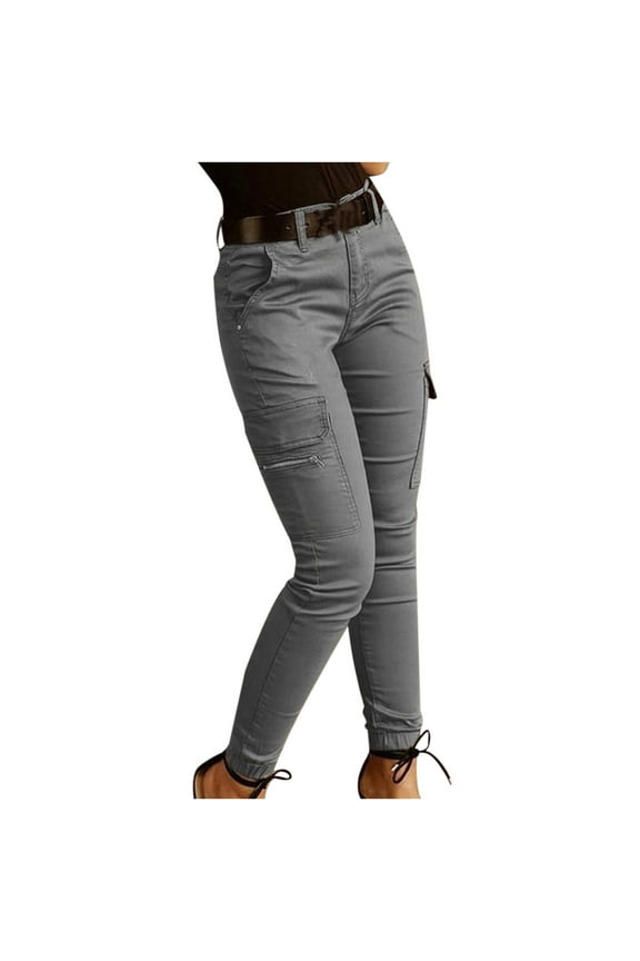 Women's High Waist Skinny Jogger Flap Pocket Cargo Pants Slim Fit Jeans