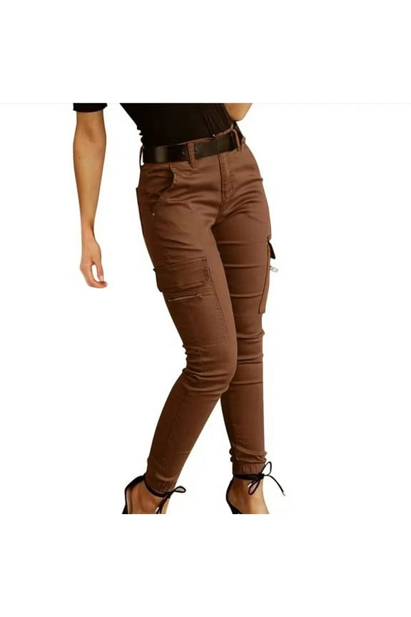 Women's High Waist Skinny Jogger Flap Pocket Cargo Pants Slim Fit Jeans