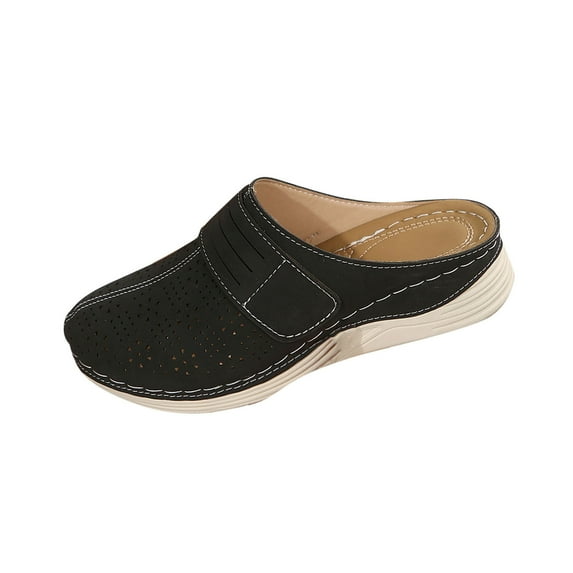 ShiShine Women's Hollow Out Slip On Mules Sandals Square Toe Breathable Comfortable Casual Wedge Shoes