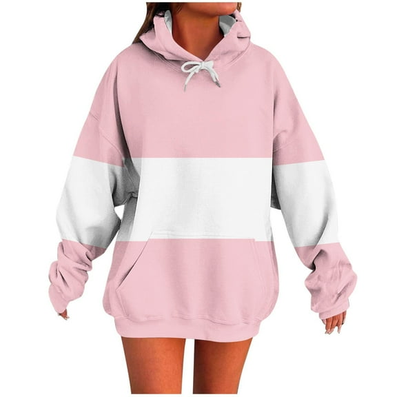 ShiShine Women's Hoodies Drawstring Crew Neck Color Block Blouses Sweatshirts Long Sleeved Tops Fall Clothes