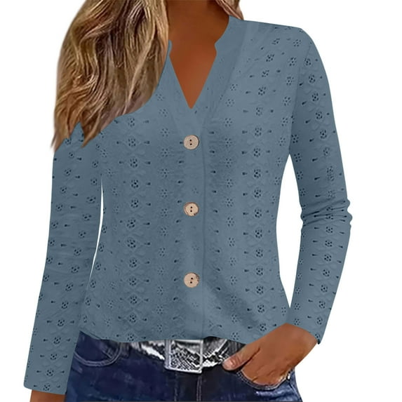 ShiShine Women's Lightweight Cardigan Sweater Fashion Cardigans Solid Color Long Sleeve Button Up Mesh Sweaters for Fall