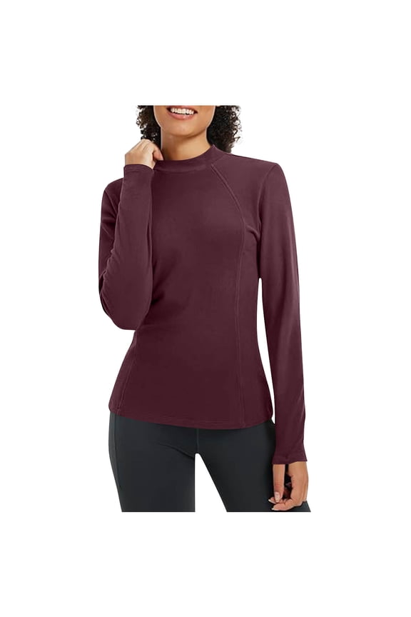 Women's Lined Thermal Long Sleeve Shirts Base Layer Winter Warm Tops Mock Neck Running Clothes Workout
