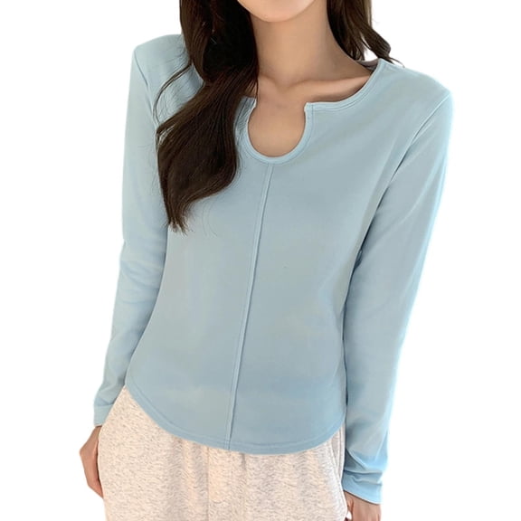 ShiShine Women's Long Sleeve T Shirts Notch Neck Slim Fit Tops Fashion Layering Casual Basic Tees Going Out Shirt Clothes