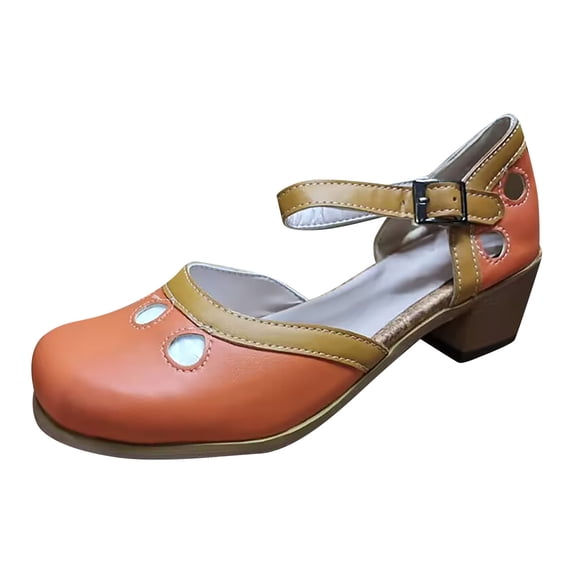 ShiShine Women's Mary Jane Block Heel Sandals with Cutout Accents Adjustable Buckle Closure Casual Shoes for Daily Commute