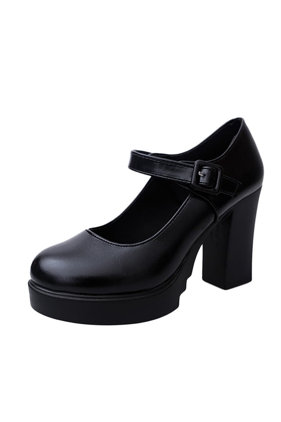 Women's Mary Jane Block Heels with Adjustable Buckle Closure Platform Sole Casual Shoes for Daily Commute