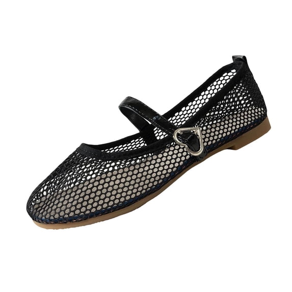 ShiShine Women's Mesh Ballet Flats Round Toe Fishnet Ballerina Flats Buckle Strap Mary Jane Ballet Flats for Parties Daily