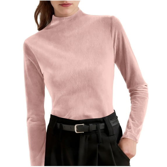 ShiShine Women's Mock Neck Long Sleeve Velvet Shirts Fall Fashion Basic Thermal Underwear Tops Winter Clothes 2025