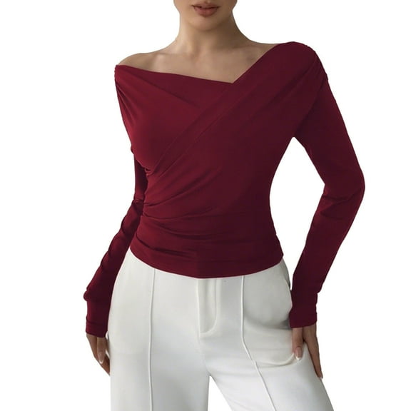 ShiShine Women's One Off Shoulder Long Sleeve Tops Going Out Shirts Slim Fit Tee Blouse