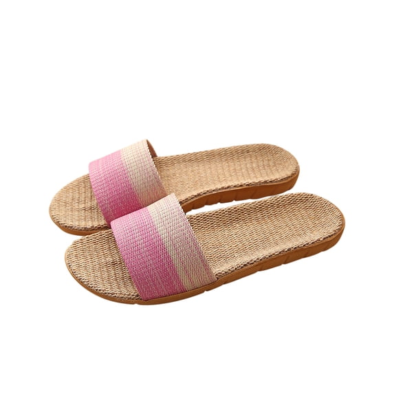 ShiShine Women's Open Toe Linen Slide Slippers Colorblock Gradient Slip On Flat Sandals Non Slip Sole for Spring Summer