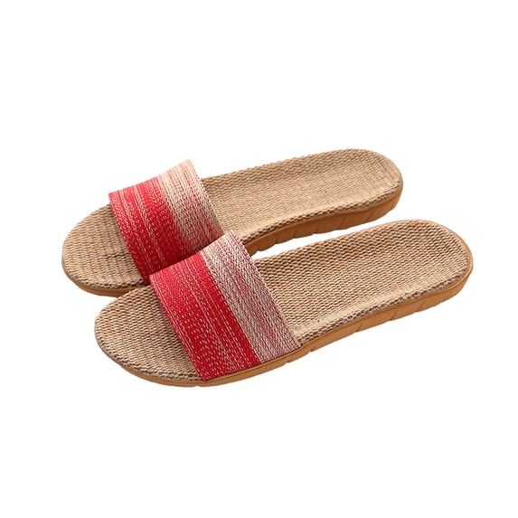 ShiShine Women's Open Toe Linen Slide Slippers Colorblock Gradient Slip On Flat Sandals Non Slip Sole for Spring Summer