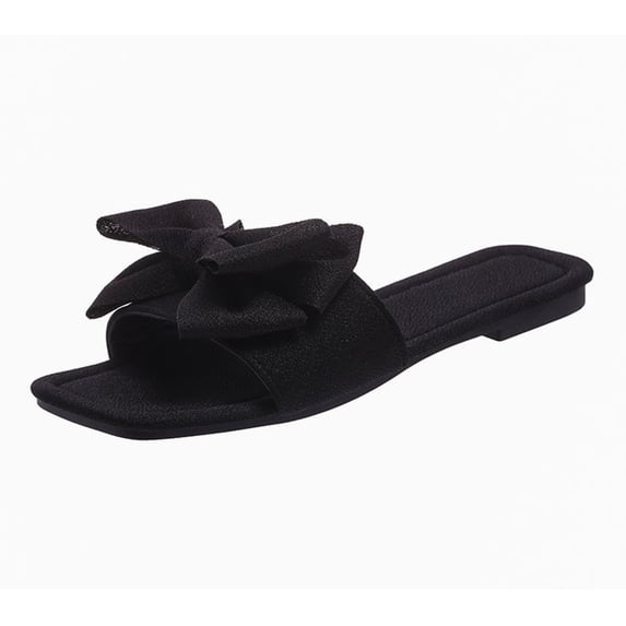 ShiShine Women's Oversized Bow Square Toe Slide Sandals Open Toe Flat Slip On Dressy Vacation Shoes