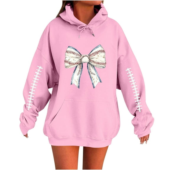 ShiShine Women's Oversized Bow Tie Printed Hoodies Long Sleeve Casual Loose Sweatshirts Fall Comfy Pullover Blouse with Pocket